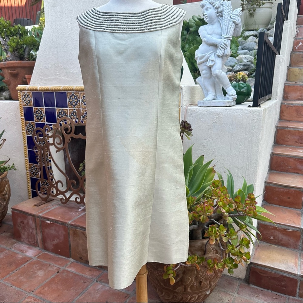 Vintage ‘60s Handcrafted Silk Beads Lined Sleeveless Dress Size Small Flaw